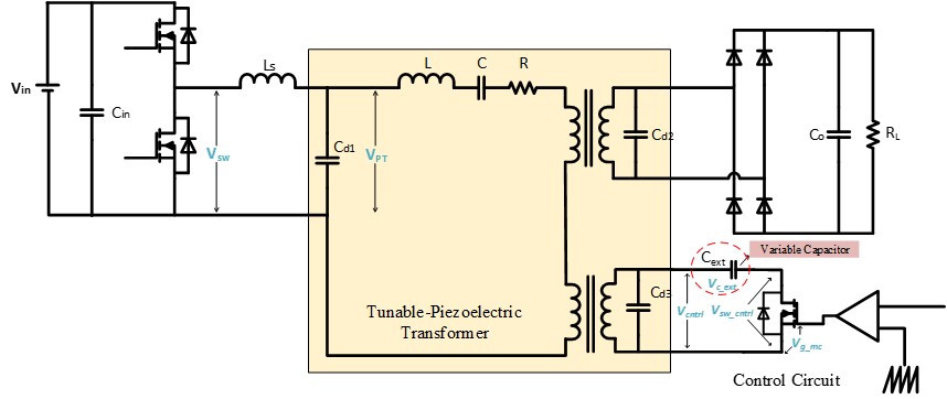 schematic of a dc-dc converter with tunable piezoelectric transformer included