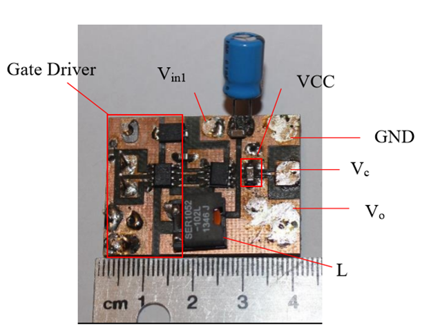 Experimental hardware of a buck converter with the voltage controlled capacitor